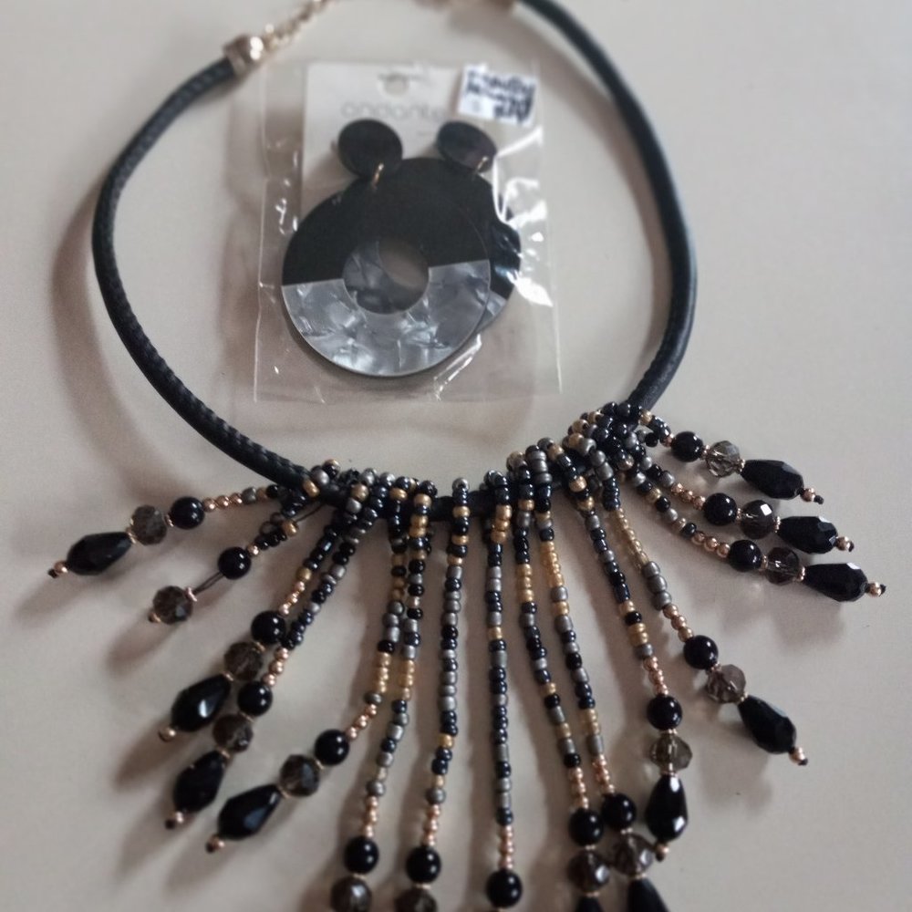 Beaded tassel necklace and earrings
